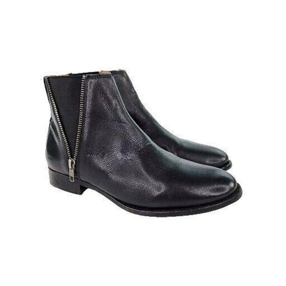 Frye Carly Black Zip Chelsea Boots US 9 B Double Zip Short Leather Booties - Picture 1 of 11